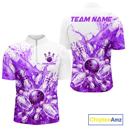 Ice Bowling Polo Shirt Personalized Mens Bowling Shirt Custom Name Team Bowling Outfit|Purple NHT1393