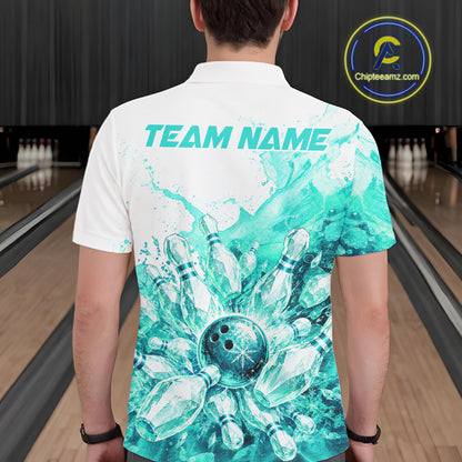 Ice Bowling Polo Shirt Personalized Mens Bowling Shirt Custom Name Team Bowling Outfit|Turquoise NHT1394