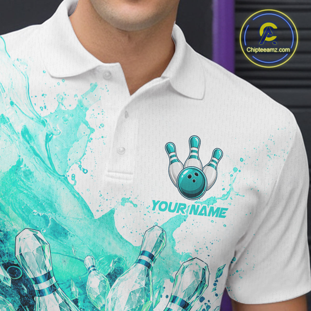 Ice Bowling Polo Shirt Personalized Mens Bowling Shirt Custom Name Team Bowling Outfit|Turquoise NHT1394