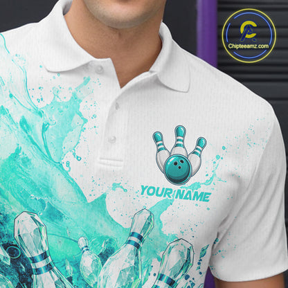 Ice Bowling Polo Shirt Personalized Mens Bowling Shirt Custom Name Team Bowling Outfit|Turquoise NHT1394