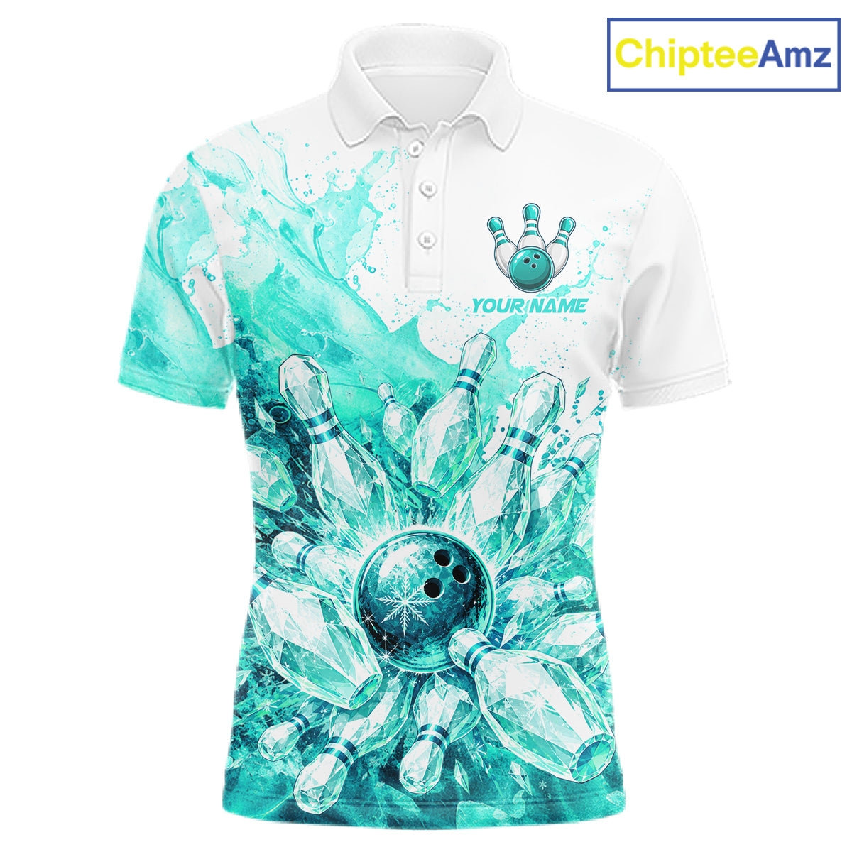 Ice Bowling Polo Shirt Personalized Mens Bowling Shirt Custom Name Team Bowling Outfit|Turquoise NHT1394