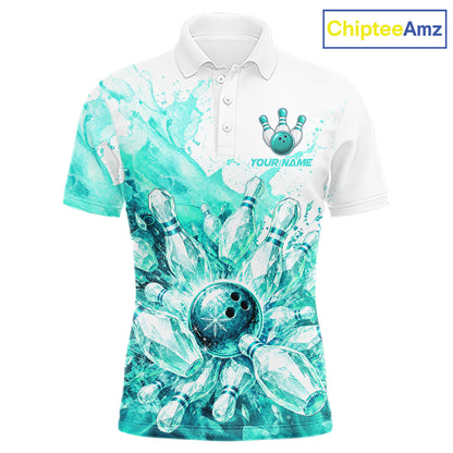 Ice Bowling Polo Shirt Personalized Mens Bowling Shirt Custom Name Team Bowling Outfit|Turquoise NHT1394