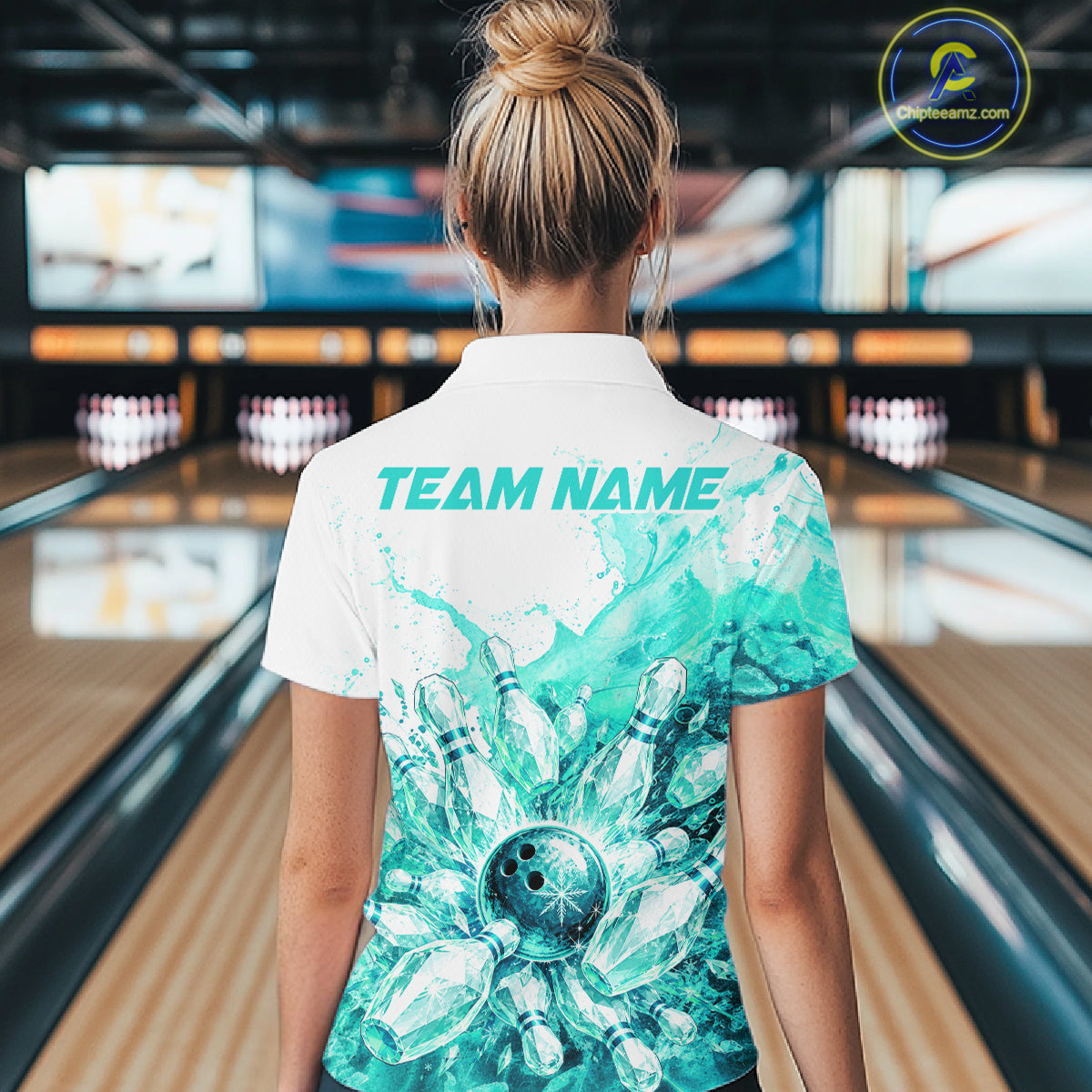Ice Bowling Polo Shirt Personalized Womens Bowling Shirt Custom Name Team Bowling Outfit|Turquoise NHT1394