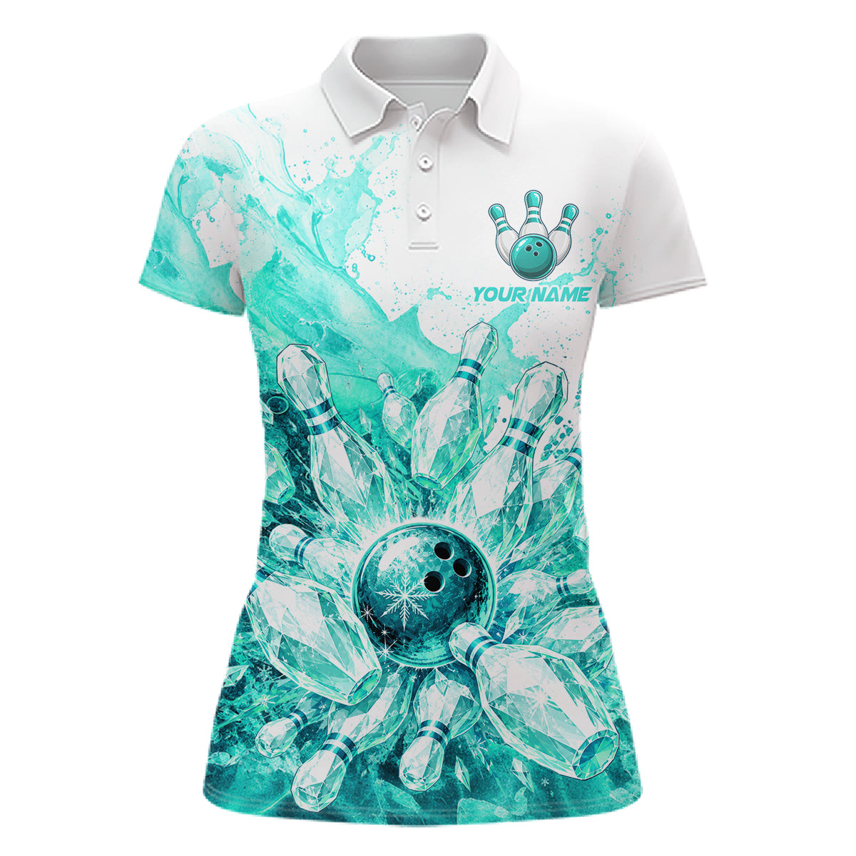 Ice Bowling Polo Shirt Personalized Womens Bowling Shirt Custom Name Team Bowling Outfit|Turquoise NHT1394