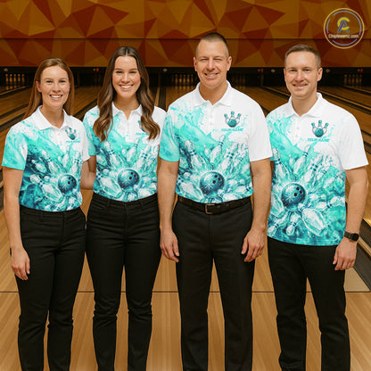 Ice Bowling Polo Shirt Personalized Womens Bowling Shirt Custom Name Team Bowling Outfit|Turquoise NHT1394