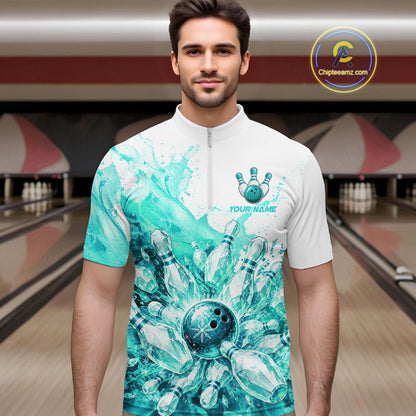 Ice Bowling Polo Shirt Personalized Mens Bowling Shirt Custom Name Team Bowling Outfit|Turquoise NHT1394