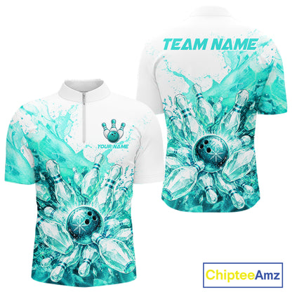 Ice Bowling Polo Shirt Personalized Mens Bowling Shirt Custom Name Team Bowling Outfit|Turquoise NHT1394