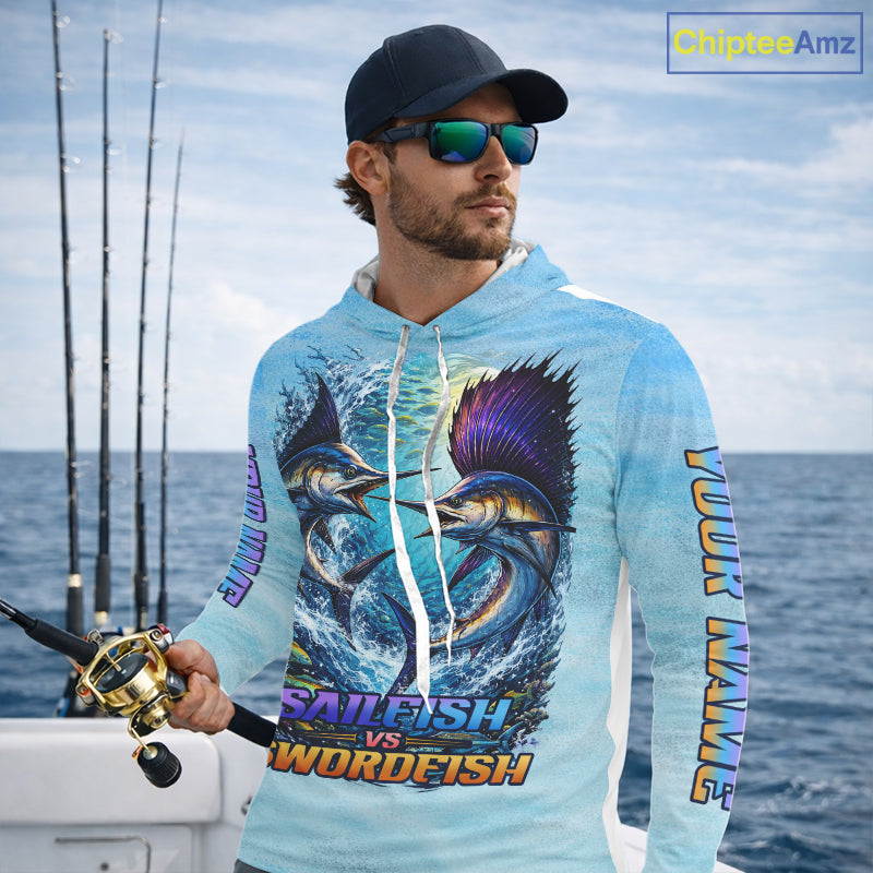 Personalized Sailfish Vs Swordfish Fishing Saltwater Long Sleeve Fishing Shirts NHT419