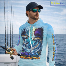 Load image into Gallery viewer, Personalized Sailfish Vs Swordfish Fishing Saltwater Long Sleeve Fishing Shirts NHT419