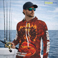 Load image into Gallery viewer, Red Mahi Mahi Fishing Shirts Long Sleeve Hooded, Personalized Men's Fishing Shirt NHT420