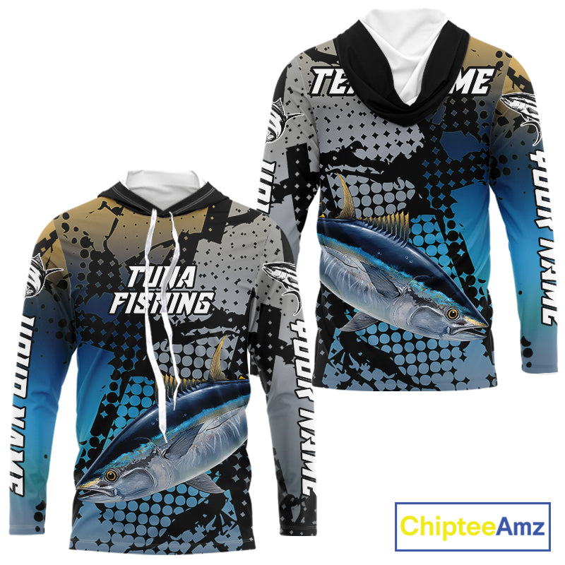Tuna Hooded Fishing Shirt Blue Camo Custom Name, Tuna Fishing Team Jerseys NHT476