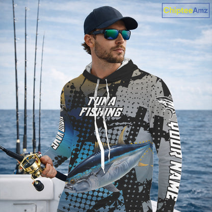 Tuna Hooded Fishing Shirt Blue Camo Custom Name, Tuna Fishing Team Jerseys NHT476