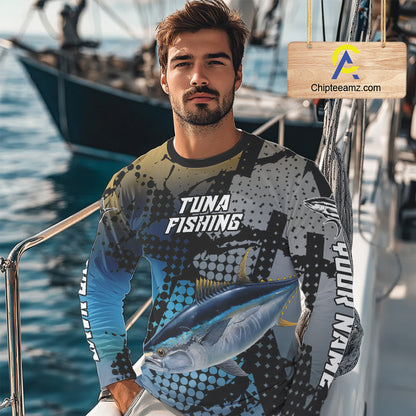 Tuna Fishing Shirt Blue Camo Custom Name, Tuna Fishing Team Jerseys NHT476
