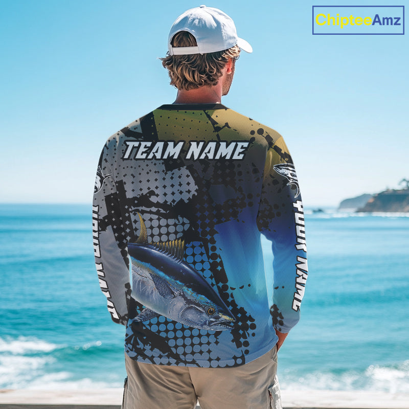 Tuna Fishing Shirt Blue Camo Custom Name, Tuna Fishing Team Jerseys NHT476