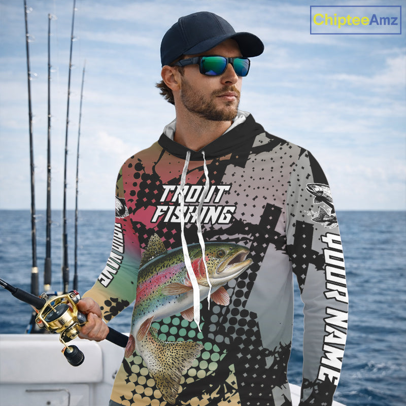 Rainbow Trout Hooded Fishing Shirt Pink Camo Custom Name, Rainbow Trout Fishing Team Jerseys NHT477