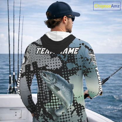 Chinook Salmon Hooded Fishing Shirt Gray Camo Custom Name, Chinook Salmon Fishing Team Jerseys NHT478