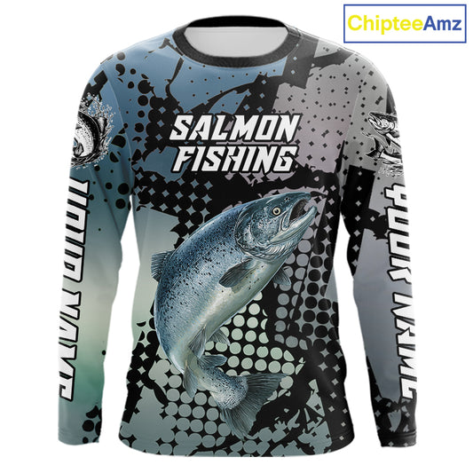 Chinook Salmon Fishing Shirt Gray Camo Custom Name, Chinook Salmon Fishing Team Jerseys NHT478