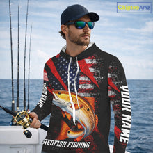Load image into Gallery viewer, Patriotic Redfish Fishing Jersey, Fishing Shirts Hooded Long Sleeve Custom Name For Men NHT485