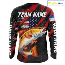 Load image into Gallery viewer, Patriotic Redfish Fishing Jersey, Fishing Shirts Long Sleeve Custom Name For Men NHT485