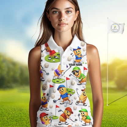 Peanut Womens Sleeveless Golf Polo Shirt, Funny Peanut Golf Shirt Cool Golf Apparel NHT563