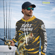 Load image into Gallery viewer, Custom Largemouth Bass Fishing Shirts Long Sleeve Hooded – Performance Tournament Jersey For Men| Yellow NHT770