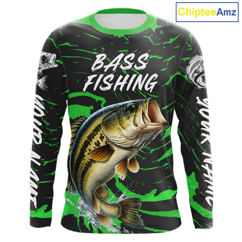 Custom Largemouth Bass Fishing Shirts Long Sleeve – Performance Tournament Jersey For Men| Green NHT772