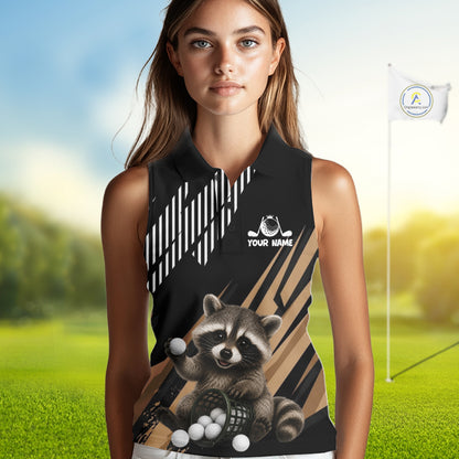 Personalized Raccoon Womens Sleeveless Golf Polo Shirt For Team, Brown Pattern Sport Golf Jersey NHT934