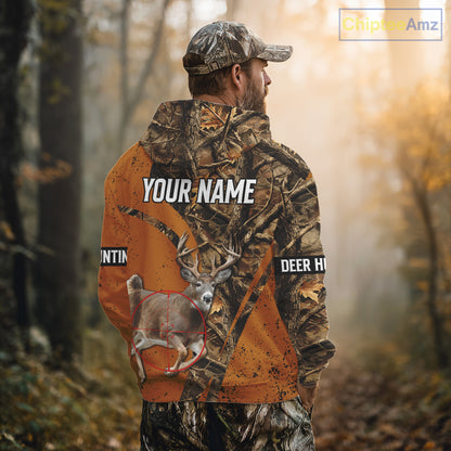 Orange Camo Deer Hunting Shirt, Deer with Scope Silhouette, Whitetail Season NHT238