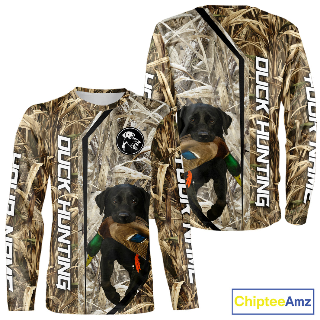 Black Lab Retriever Mallard Duck Hunting Camo Shirt – Perfect Gift for Hunters NHT240