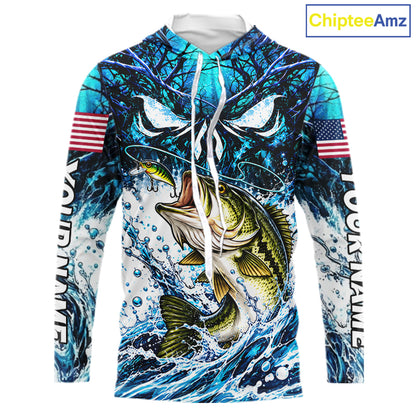 Jumping Bass Catch Lure Hooded Fishing Shirt Personalized Monster Eyes Splash Blue Water Outdoor Apparel NHT1733