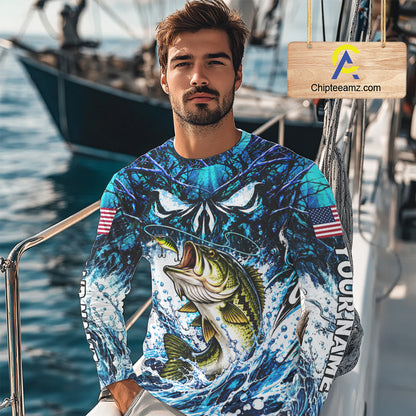 Jumping Bass Catch Lure Fishing Shirt Long Sleeve Personalized Monster Eyes Splash Blue Water Outdoor Apparel NHT1733