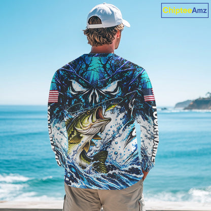 Jumping Bass Catch Lure Fishing Shirt Long Sleeve Personalized Monster Eyes Splash Blue Water Outdoor Apparel NHT1733