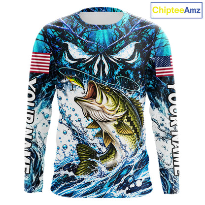 Jumping Bass Catch Lure Fishing Shirt Long Sleeve Personalized Monster Eyes Splash Blue Water Outdoor Apparel NHT1733