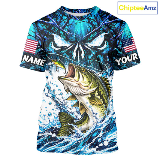 Jumping Bass Catch Lure Fishing Shirt Short Sleeve Personalized Monster Eyes Splash Blue Water Outdoor Apparel NHT1733