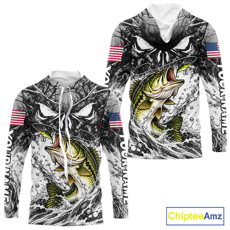 Jumping Bass Catch Lure Hooded Fishing Shirt Personalized Monster Eyes Splash Gray Water Outdoor Apparel NHT1734