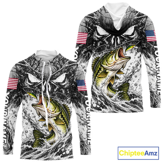 Jumping Bass Catch Lure Hooded Fishing Shirt Personalized Monster Eyes Splash Gray Water Outdoor Apparel NHT1734