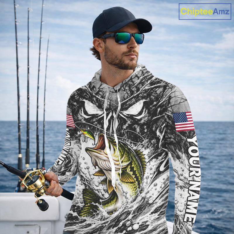 Jumping Bass Catch Lure Hooded Fishing Shirt Personalized Monster Eyes Splash Gray Water Outdoor Apparel NHT1734