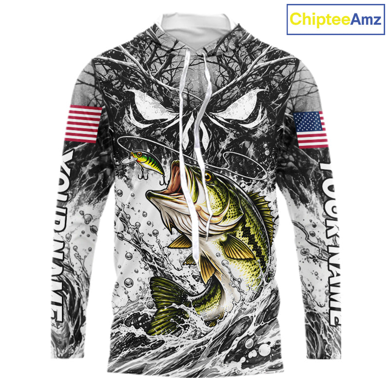 Jumping Bass Catch Lure Hooded Fishing Shirt Personalized Monster Eyes Splash Gray Water Outdoor Apparel NHT1734