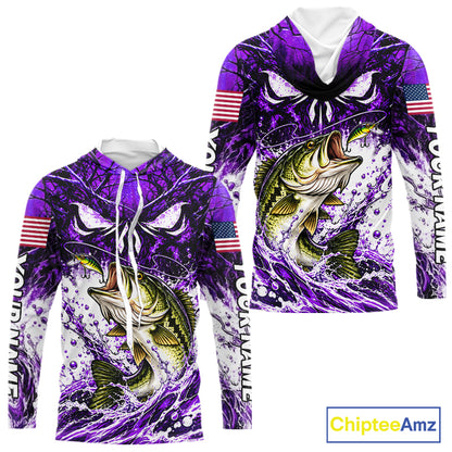 Jumping Bass Catch Lure Hooded Fishing Shirt Personalized Monster Eyes Splash Purple Water Outdoor Apparel NHT1735