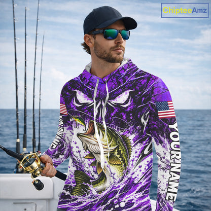 Jumping Bass Catch Lure Hooded Fishing Shirt Personalized Monster Eyes Splash Purple Water Outdoor Apparel NHT1735