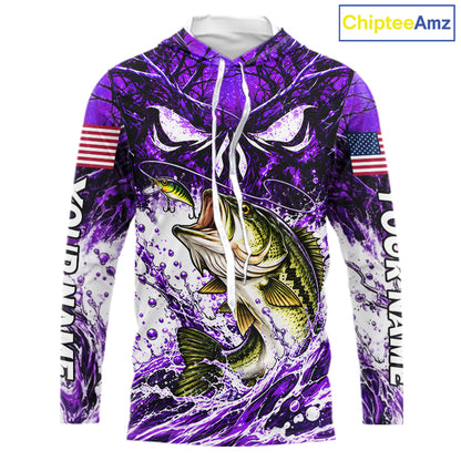 Jumping Bass Catch Lure Hooded Fishing Shirt Personalized Monster Eyes Splash Purple Water Outdoor Apparel NHT1735