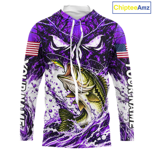 Jumping Bass Catch Lure Hooded Fishing Shirt Personalized Monster Eyes Splash Purple Water Outdoor Apparel NHT1735