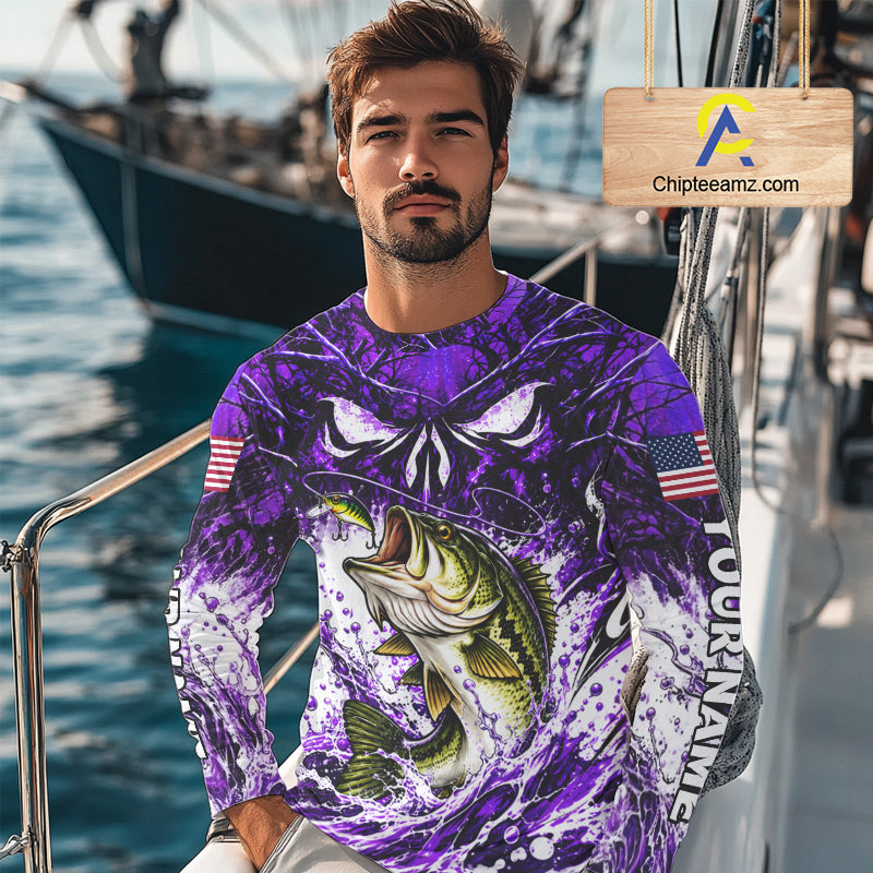 Jumping Bass Catch Lure Fishing Shirt Long Sleeve Personalized Monster Eyes Splash Purple Water Outdoor Apparel NHT1735