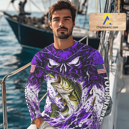 Jumping Bass Catch Lure Fishing Shirt Long Sleeve Personalized Monster Eyes Splash Purple Water Outdoor Apparel NHT1735