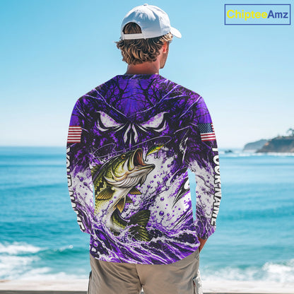 Jumping Bass Catch Lure Fishing Shirt Long Sleeve Personalized Monster Eyes Splash Purple Water Outdoor Apparel NHT1735
