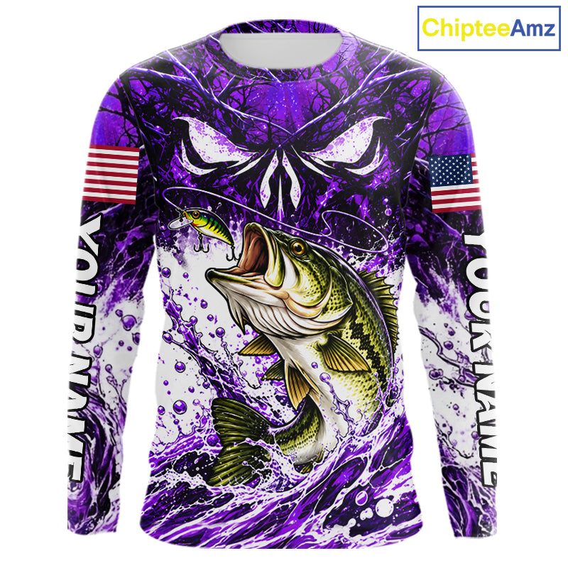 Jumping Bass Catch Lure Fishing Shirt Long Sleeve Personalized Monster Eyes Splash Purple Water Outdoor Apparel NHT1735