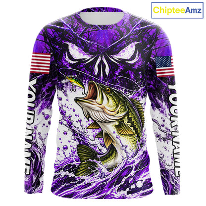 Jumping Bass Catch Lure Fishing Shirt Long Sleeve Personalized Monster Eyes Splash Purple Water Outdoor Apparel NHT1735