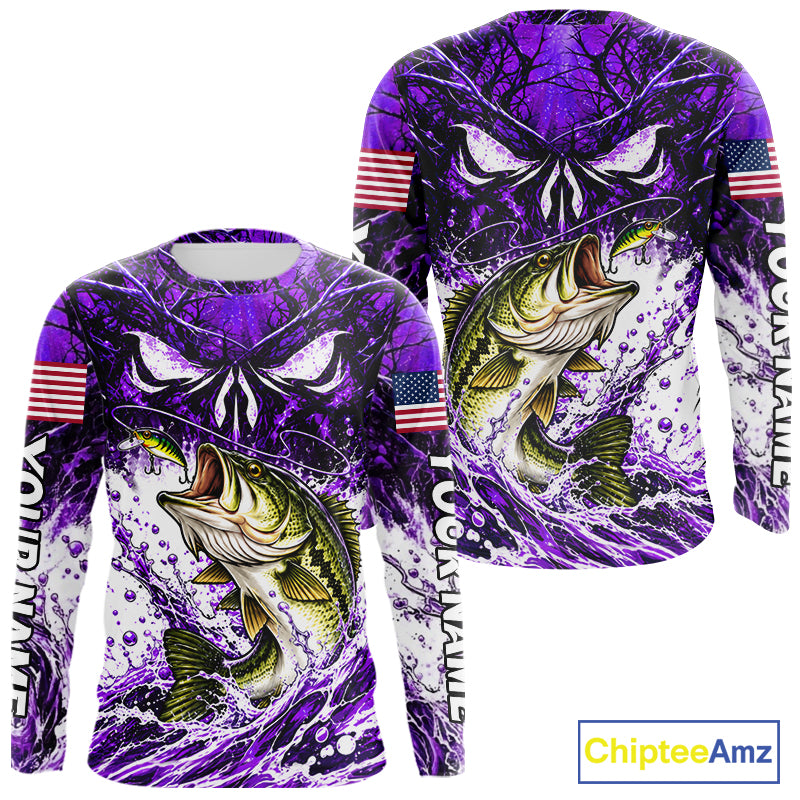 Jumping Bass Catch Lure Fishing Shirt Long Sleeve Personalized Monster Eyes Splash Purple Water Outdoor Apparel NHT1735