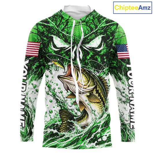 Jumping Bass Catch Lure Hooded Fishing Shirt Personalized Monster Eyes Splash Green Water Outdoor Apparel NHT1736