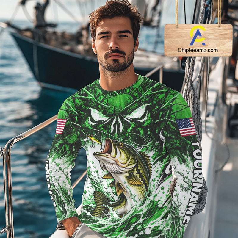 Jumping Bass Catch Lure Fishing Shirt Long Sleeve Personalized Monster Eyes Splash Green Water Outdoor Apparel NHT1736